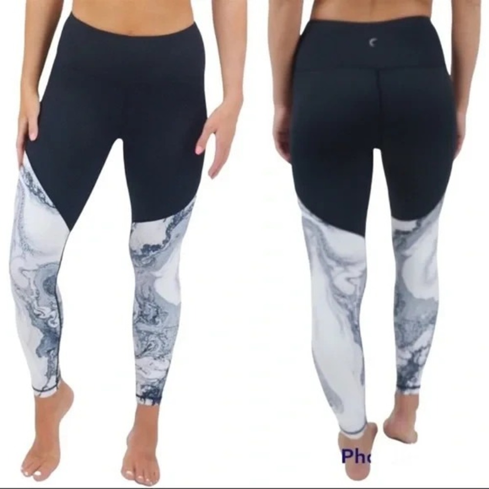 Zyia Marble Color Block Leggings High Rise Black Gray White Size XL